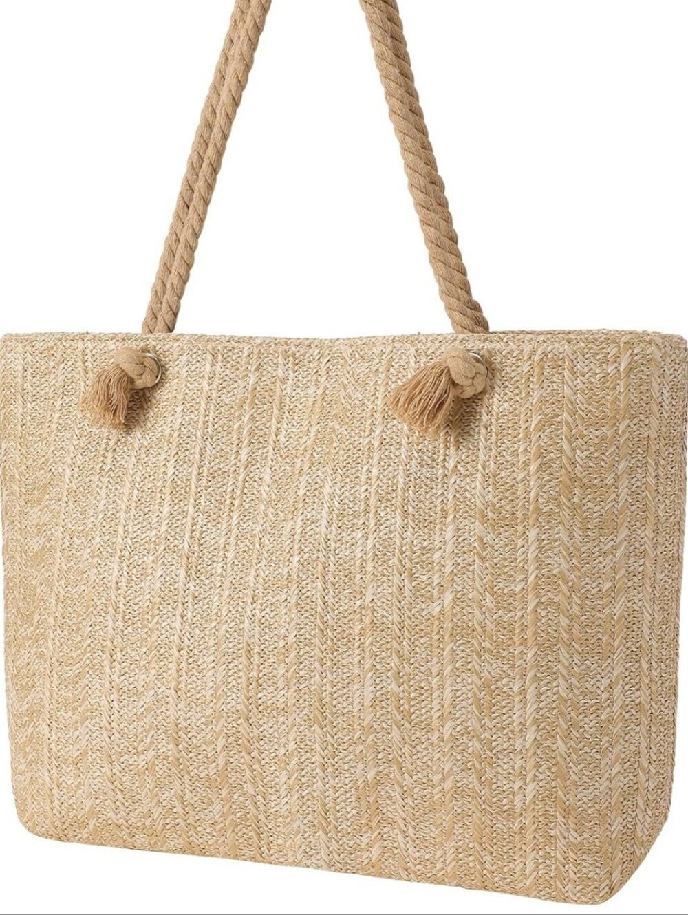 Natural Straw Tote Bag with Rope Handles